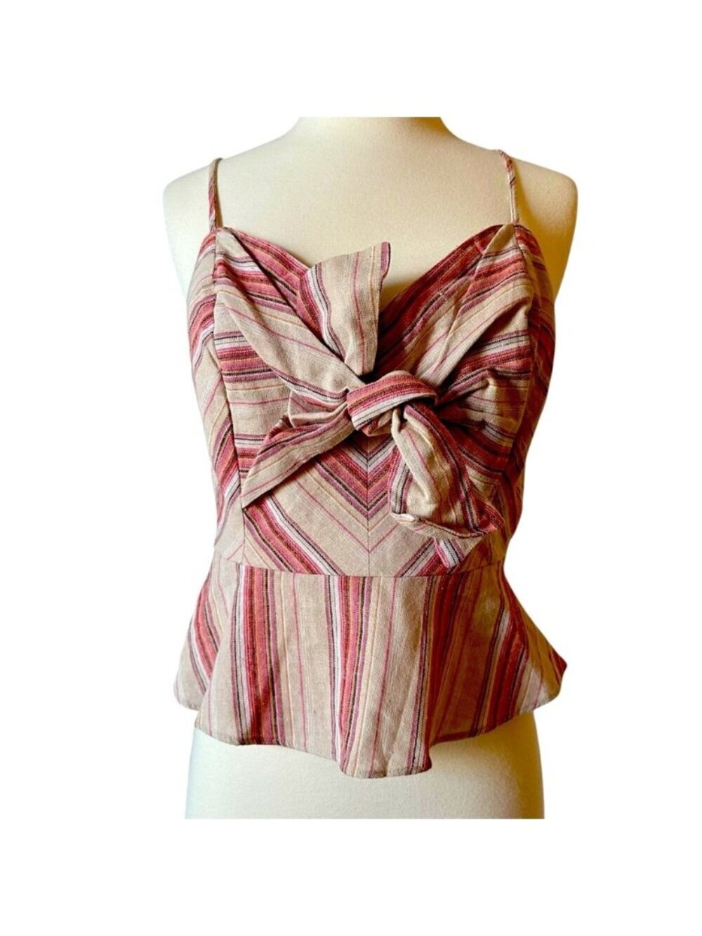 NWOT J.O.A. | Tan & Pink Striped Linen Camisole Top Size Medium